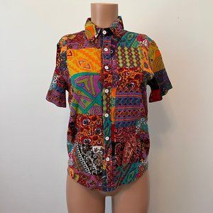 Printed Short Sleeve Button Down Vacation Shirt - Small Women's